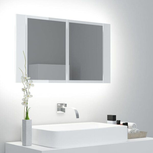 VidaXL LED kupaonski ormarić s ogledalom sjajni bijeli akrilni