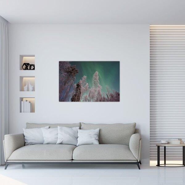 Slika polarne svjetlosti nad zaleđenim drvećem (90x60 cm)