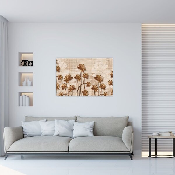 Slika apstrakcije cvijeta - smeđa (90x60 cm)