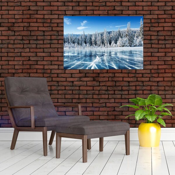 Slika zaleđenog jezera i sniježnih stabala (90x60 cm)