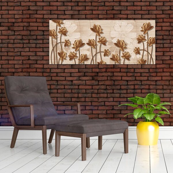 Slika apstrakcije cvijeta - smeđa (120x50 cm)