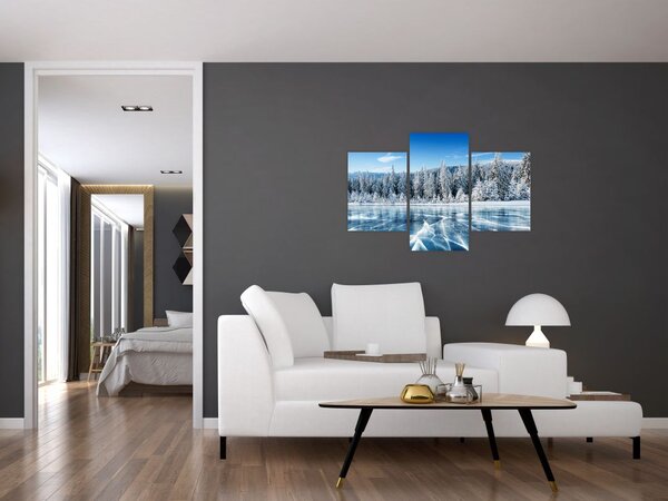 Slika zaleđenog jezera i sniježnih stabala (90x60 cm)
