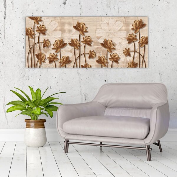 Slika apstrakcije cvijeta - smeđa (120x50 cm)