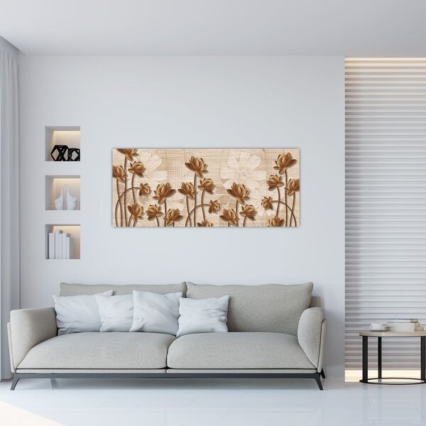 Slika apstrakcije cvijeta - smeđa (120x50 cm)
