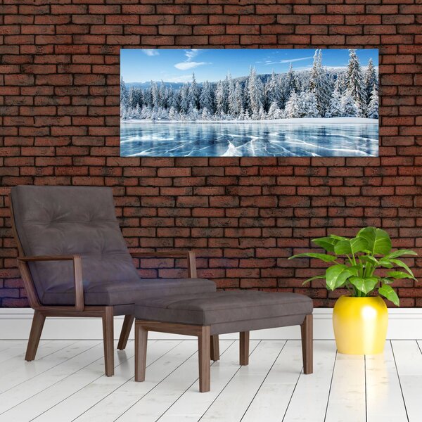 Slika zaleđenog jezera i sniježnih stabala (120x50 cm)
