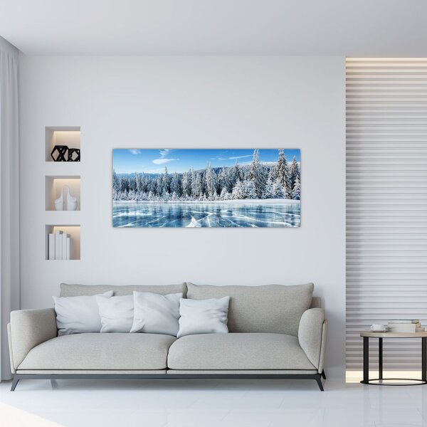 Slika zaleđenog jezera i sniježnih stabala (120x50 cm)