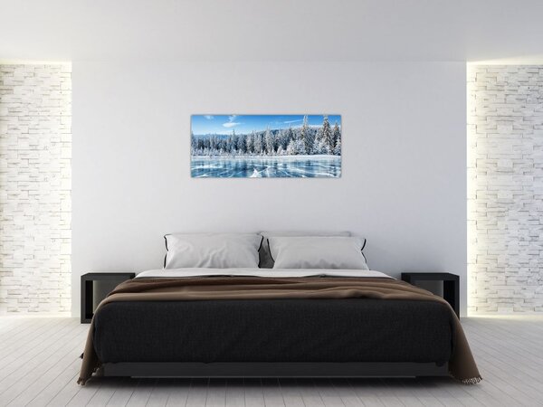 Slika zaleđenog jezera i sniježnih stabala (120x50 cm)