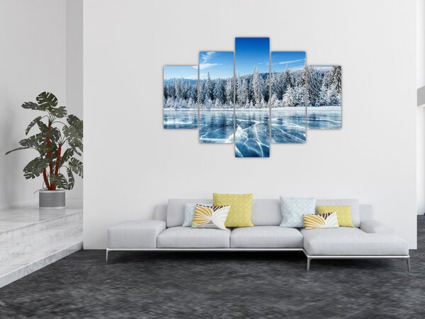 Slika zaleđenog jezera i sniježnih stabala (150x105 cm)