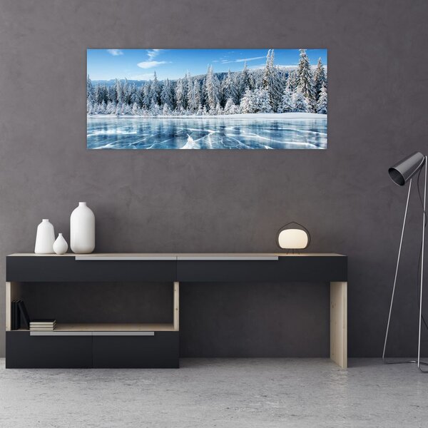 Slika zaleđenog jezera i sniježnih stabala (120x50 cm)