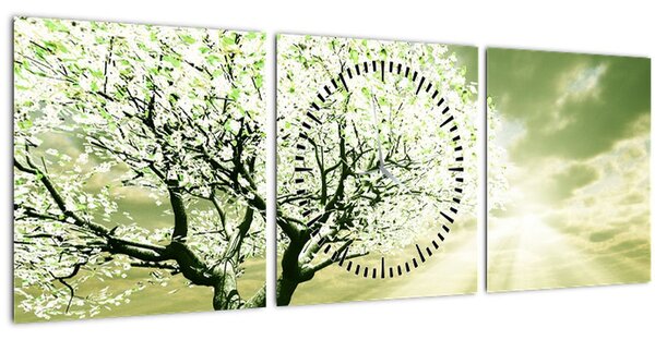 Slika cvatućeg stabla (sa satom) (90x30 cm)