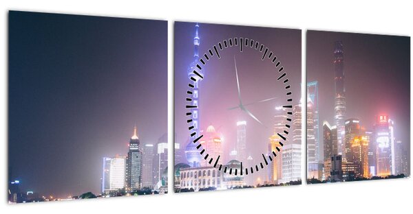 Slika noćnog Šangaja (sa satom) (90x30 cm)