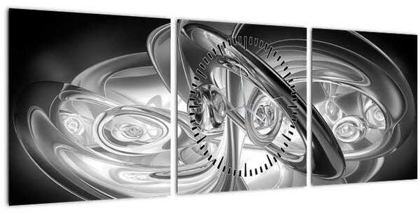 Slika moderne sive apstrakcije (sa satom) (90x30 cm)