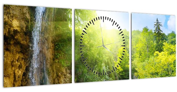 Slika - slapovi u prašumi (sa satom) (90x30 cm)