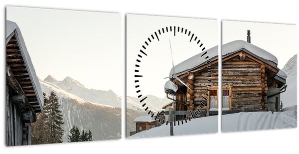 Slika - planinarska koliba u snijegu (sa satom) (90x30 cm)