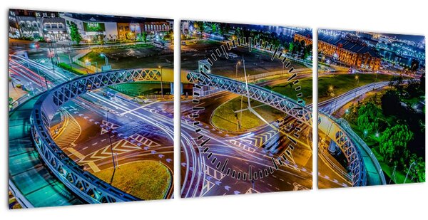 Slika - panorama noćnog grada (sa satom) (90x30 cm)