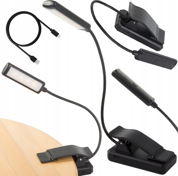 Led aku. 1100mah lučka za branje knjig 3 barve svetlobe usb črna - verk group