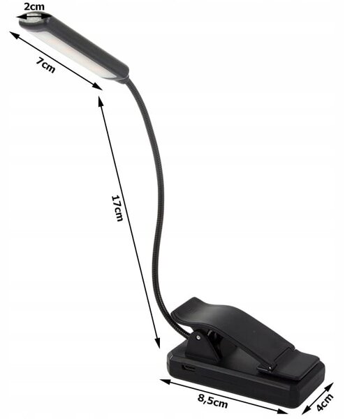 Led aku. 1100mah lučka za branje knjig 3 barve svetlobe usb črna - verk group