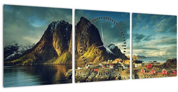 Slika ribarskog sela u Norveškoj (sa satom) (90x30 cm)