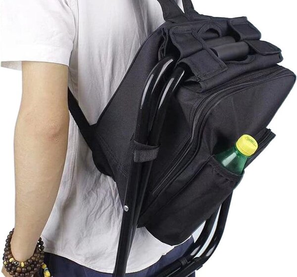 3v1 turistični zložljiv ribiški stol s termo hladilnim nahrbtnikom črn - verk group