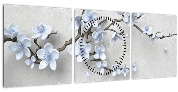 Slika plavog cvijeća (sa satom) (90x30 cm)