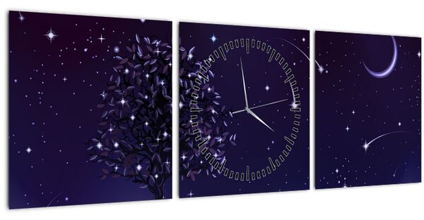 Slika - Noć zabilježena ilustracijom (sa satom) (90x30 cm)