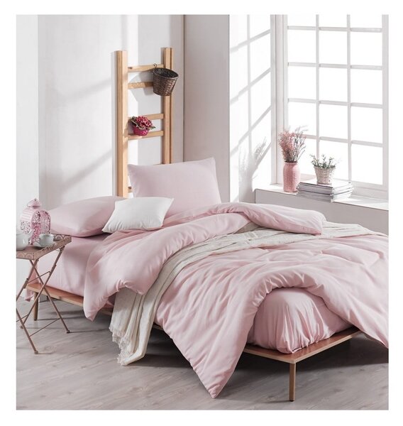 Set ružičaste posteljine s plahtom za bračni krevet Meruna, 200 x 220 cm