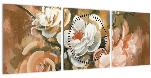 Slika - Naslikani buket cvijeća (sa satom) (90x30 cm)