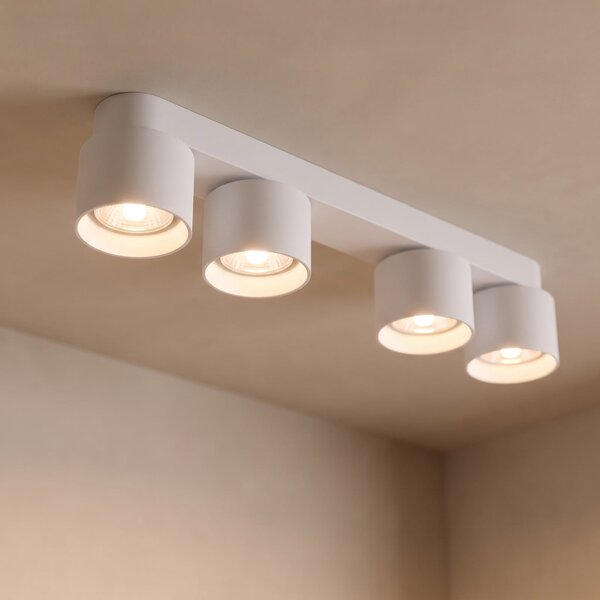 Nordlux Downlight Pitcher, bijela/srebrna, 4 svjetla, metal, GU10, prigušiva, Bijela, Dnevni boravak/blagovaonica, Metal