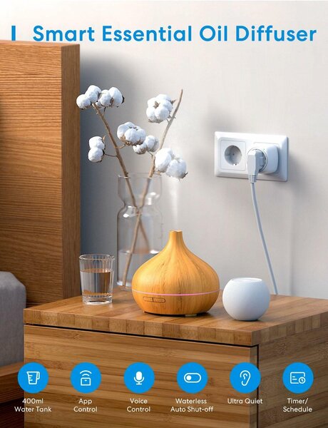 Pametni wi-fi difuzor eteričnih olj led rgb vlažilec zraka 400ml alexa google assistant - meross