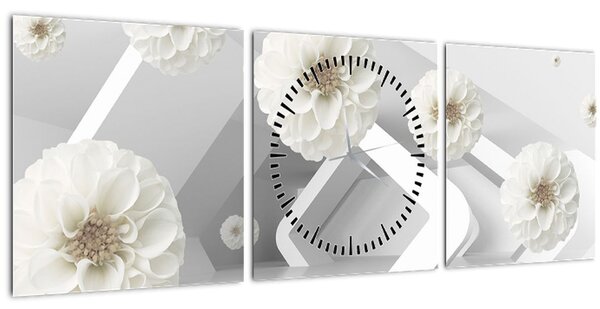Apstraktna slika s bijelim cvjetovima (sa satom) (90x30 cm)