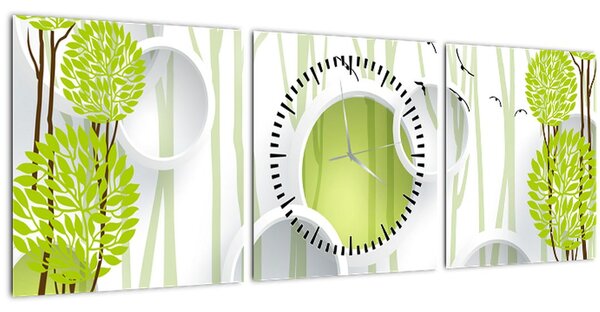 Slika apstrakcije s drvećem (sa satom) (90x30 cm)