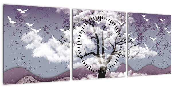 Slika - Stablo u oblacima (sa satom) (90x30 cm)