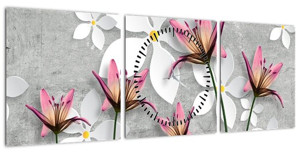 Slika cvjetne apstrakcije (sa satom) (90x30 cm)