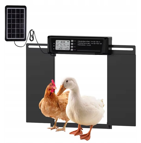 Elektronska solarna avtomatska lcd vrata za kokošnjak 38x28cm črna - dexxer