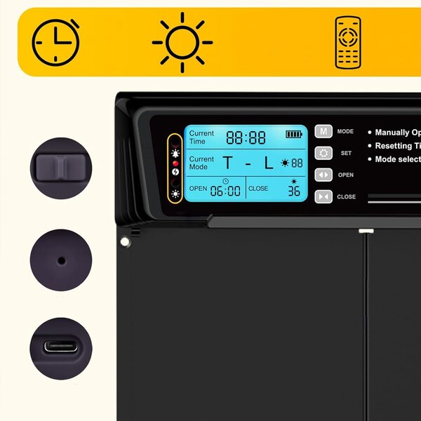 Elektronska solarna avtomatska lcd vrata za kokošnjak 38x28cm črna - dexxer