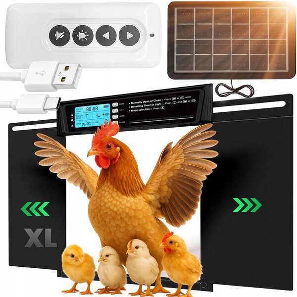 Elektronska solarna avtomatska lcd vrata za kokošnjak 38x28cm črna - dexxer