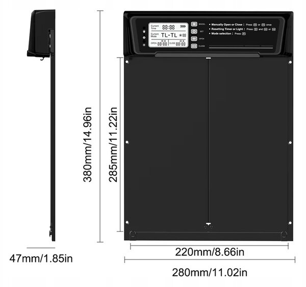 Elektronska solarna avtomatska lcd vrata za kokošnjak 38x28cm črna - dexxer