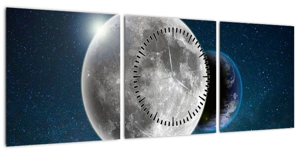 Slika - Zemlja u pomrčini Mjeseca (sa satom) (90x30 cm)