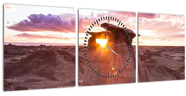 Slika - zalazak sunca u pustinji (sa satom) (90x30 cm)