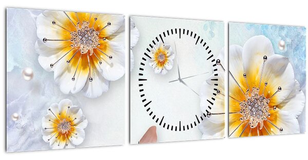 Slika - Kompozicija z rožami in metulji (sa satom) (90x30 cm)