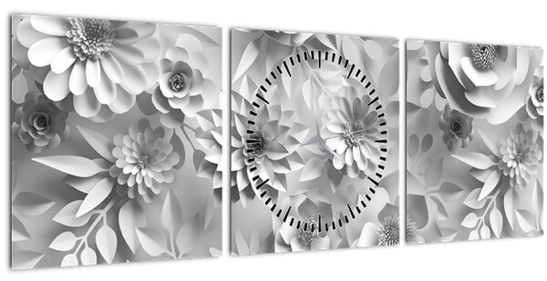 Slika - Bele rože (sa satom) (90x30 cm)
