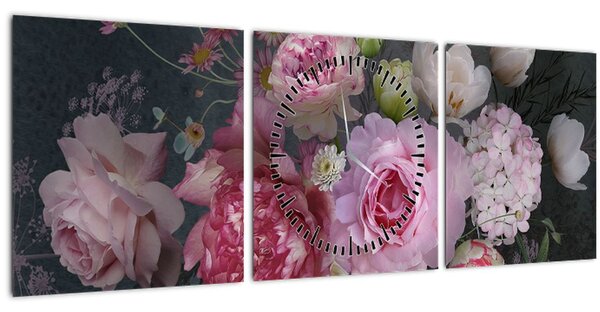 Slika - Vrtne rože (sa satom) (90x30 cm)