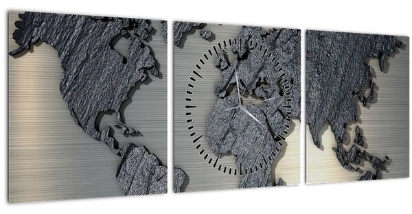 Slika - Zemljevid sveta v kovinskem dizajnu (sa satom) (90x30 cm)