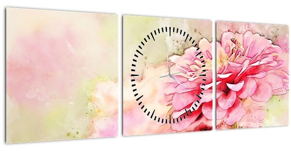 Slika - Rožnata roža, akvarel (sa satom) (90x30 cm)