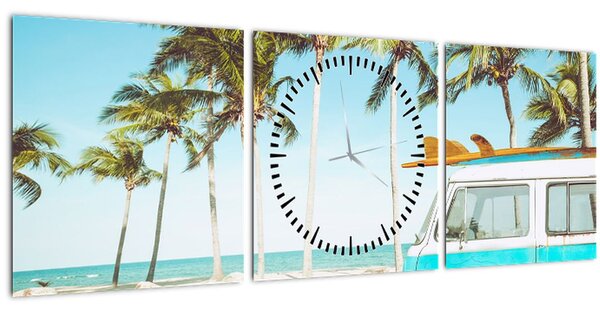 Slika - Starodobni kombi na plaži (sa satom) (90x30 cm)