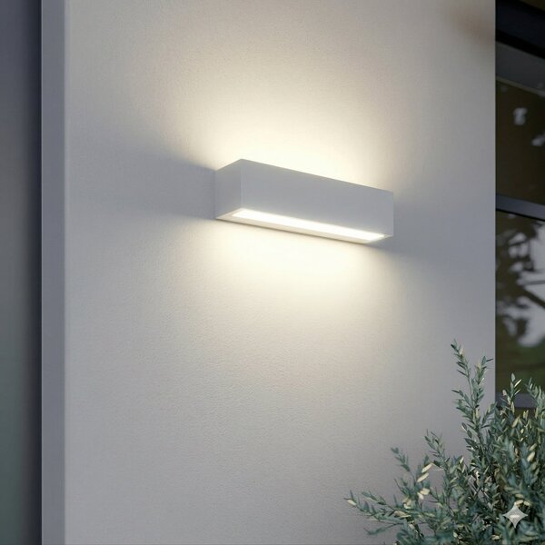 Lucande Lengo vanjska zidna LED svjetiljka, 25 cm, bijela, svjetlo prema, Bijela, Aluminij