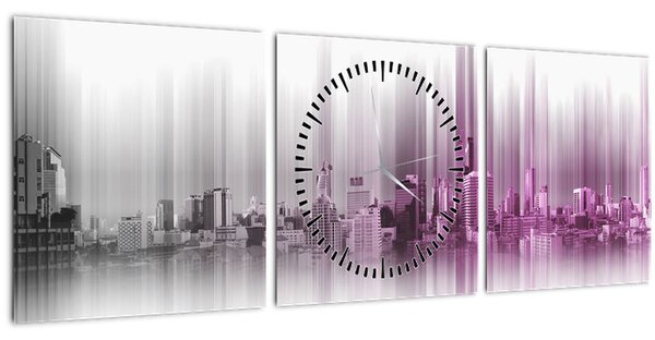 Slika - Obzorje mesta, roza-siva (sa satom) (90x30 cm)
