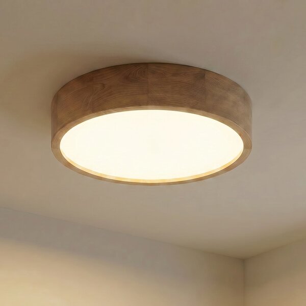 TEMAR LIGHTING Plafonjera Cleo, Ø 48 cm, 4 žarulje, drvo hrast, E27, prigušiva, Drvo, Dnevni boravak/blagovaonica, Drvo