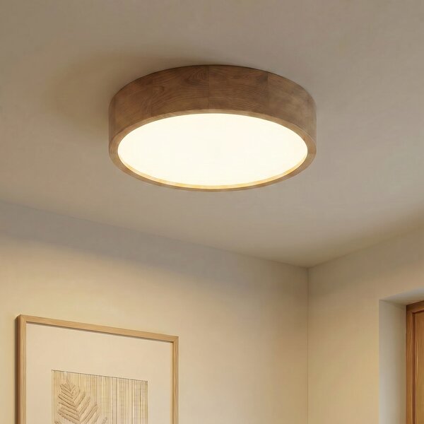 TEMAR LIGHTING Plafonjera Cleo, Ø 48 cm, 4 žarulje, drvo hrast, E27, prigušiva, Drvo, Dnevni boravak/blagovaonica, Drvo