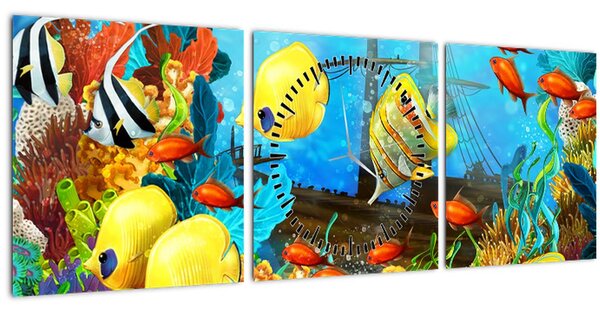 Slika - Barvit koralni greben (sa satom) (90x30 cm)